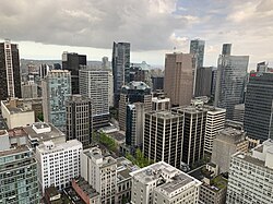 Skyscrapers of Vancouver's Financial District, taken from Harbour Centre tower.