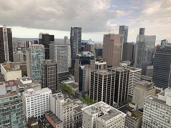 Skyscrapers of Vancouver's Financial District, taken from Harbour Centre tower
