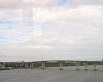 The Victory Bridge over the Raritan River, as seen from the Edison Bridge, it connects Sayreville with Perth Amboy