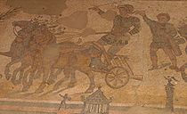 Cursa de cavalls representada en un mosaic romà del gimnàs de la vil·la romana del Casale, Piazza Armerina, Sicília. Segle III-IV.