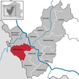 Wallerfangens läge i Landkreis Saarlouis