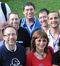 Hanay with red shirt in Wikimania 2011 in Haifa