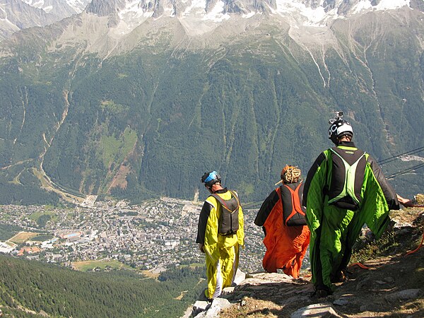 Wingsuit pilots getting ready to jump