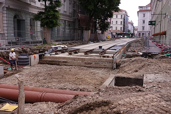 Construction of a new part of the Graz tram network, Austria