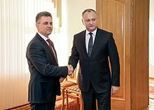 Moldovan President Igor Dodon with Transnistrian President Vadim Krasnoselsky during their meeting in Bender. Vadim Krasnosel'skii i Igor' Dodon.jpg