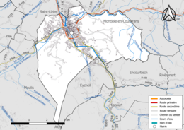 Carte en couleur présentant les réseau hydrographique de la commune