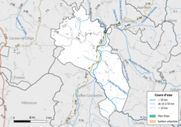 Carte en couleur présentant le réseau hydrographique de la commune