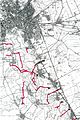 Deutsch: Plan aus dem letzten Drittel des 19. Jahrhunderts mit rot übermalten Ziegeleibahnen zu den Ziegeleien im Süden von Hannover ...