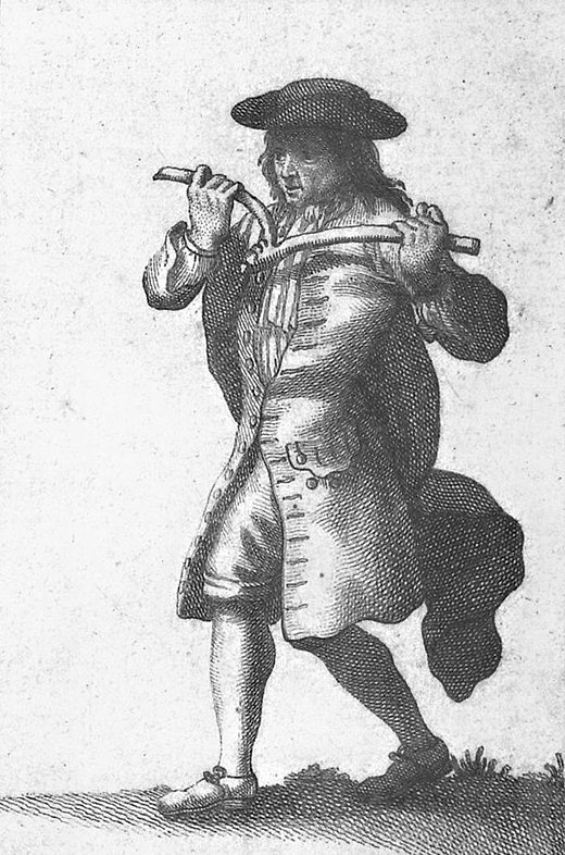 Een wichelroedeloper uit een 18e-eeuws boek over bijgeloof