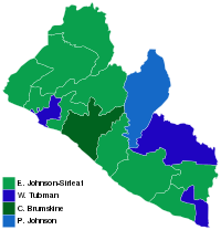 2011 carte de l'élection présidentielle du Libéria par comté (1er tour) .svg