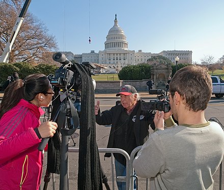 Former Senator Campbell is interviewed after driving the 2012 Capitol Christmas Tree from White River National Forest in Colorado to Washington, D.C.