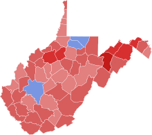 Results by county
Warner
50-60%
60-70%
70-80%
80-90%
Tennant
50-60% 2020 West Virginia Secretary of State election.svg