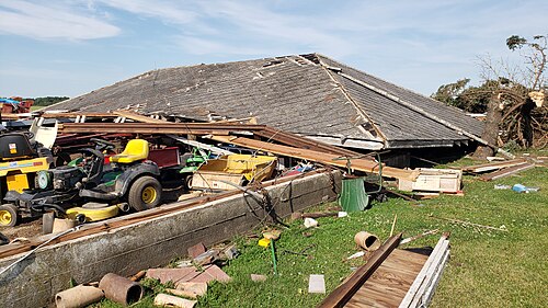 A house collapsed by a tornado