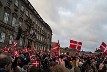 The proclamation of King Frederik X from the balcony of Christiansborg Palace on 14 January 2024. 2024 Proclamation of King Frederik of Denmark.jpg