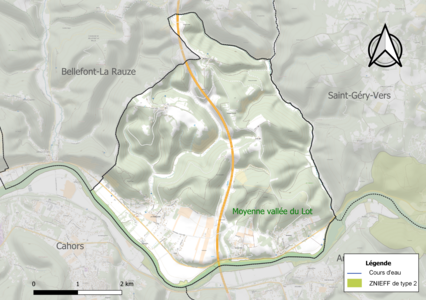 Carte de la ZNIEFF de type 2 sur la commune.