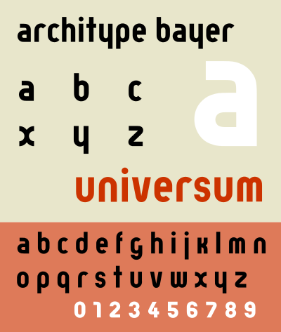 Herbert Bayer's 1925 experimental universal typeface combined upper and lowercase characters into a single character set.
