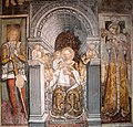 Autore ignoto del XV secolo, Madonna in trono con Bambino fra i santi Sebastiano e Agata, affresco della chiesa