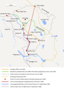 The map shows the Indian claim line in black dashes which is based on the Johnson line.