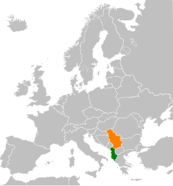 Map indicating locations of Албанија and Србија