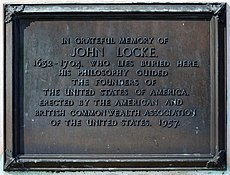 All Saints Church external John Locke wall plaque at High Laver Essex England 1.jpg