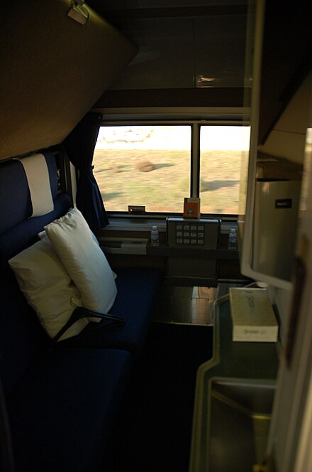 Superliner sleeper room, with the beds folded up for day use