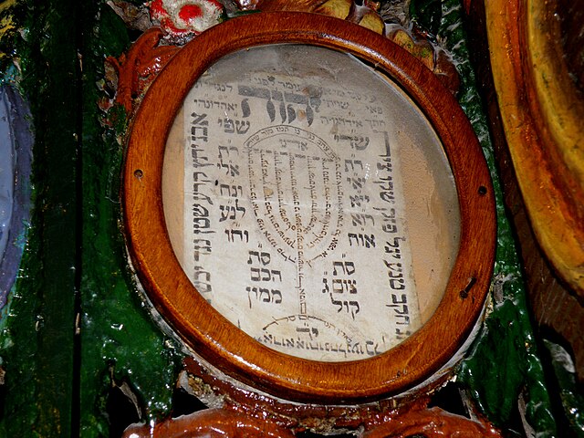 Kabbalistic chart of Divine names in Ari synagogue. Traditional Lurianic prayer method involved esoteric kavanot meditations on specific Divine letter