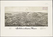 Print of Ashburnham from 1886 by L.R. Burleigh with list of landmarks