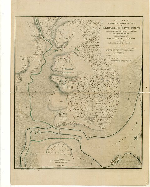 File:Atlas of Battles of the American Revolution, Sheet 22- Sketch of the Position of the British Forces at Elizabeth Town Point after their Return from Connecticut Farm, in the Province of East Jersey- under the Com(...) - NARA - 102279724.jpg