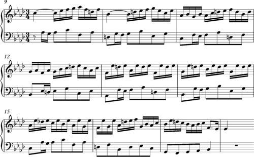 Bach's Prelude in A from WTC1 bars 9-18 Bach Prelude in A flat from WTC1 bars 25-37.png