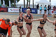 Deutsch: Beachhandball Europameisterschaften 2019 (Beach handball Euro); Tag 3: 4. Juli 2019 – Frauen, Hauptrunde Gruppe I, Ungarn-Niederlande 0:2 (20:23, 14:21) English: Beach handball Euro; Day 3: 4 July 2019 – Women Main Round Group I – Hungary-Netherlands 0:2 (20:23, 14:21)