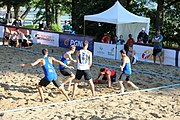 Deutsch: Beachhandball Europameisterschaften 2019 (Beach handball Euro); Tag 4: 5. Juli 2019 – Männer, Viertelfinale, Dänemark-Frankreich 2:0 (19:14, 12:10) English: Beach handball Euro; Day 4: 5 July 2019 – Quarter Final Men – Denmark-France 2:0 (19:14, 12:10)