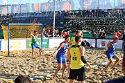 Deutsch: Beachhandball Europameisterschaften 2019 (Beach handball Euro); Tag 4: 5. Juli 2019 – Männer, Viertelfinale, Ungarn-Deutschland 2:1 (23:16, 11:23, 9:6) English: Beach handball Euro; Day 4: 5 July 2019 – Quarter Final Men – Hungary-Germany 2:1 (23:16, 11:23, 9:6)