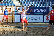 Deutsch: Beachhandball Europameisterschaften 2019 (Beach handball Euro); Tag 4: 5. Juli 2019 – Männer, Viertelfinale, Russland-Polen 2:0 (30:22, 19:18) English: Beach handball Euro; Day 4: 5 July 2019 – Quarter Final Men – Russia-Poland 2:0 (30:22, 19:18)