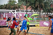 Deutsch: Beachhandball bei den Olympischen Jugendspielen 2018; Tag 6, 12. Oktober 2018; Jungen, Platzierungssspiel Ränge 7-8 – Venezuela-Italien 2:0 English: Beach handball at the 2018 Summer Youth Olympics at 12 October 2018 – Boy's Placement Match 7-8 – Venezuela-Italy 2:0