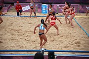 Deutsch: Beachhandball bei den Olympischen Jugendspielen 2018; Tag 5, 10. November 2018; Mädchen, Hauptrunde - Kroatien-Argentinien 1:2 English: Beach handball at the 2018 Summer Youth Olympics at 11 October 2018 – Girls Main Round – Croatia-Argentina 1:2