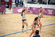 Deutsch: Beachhandball bei den Olympischen Jugendspielen 2018; Tag 5, 10. November 2018; Mädchen, Hauptrunde - Ungarn-Argentinien 1:2 English: Beach handball at the 2018 Summer Youth Olympics at 11 October 2018 – Girls Main Round – Hungary-Argentina 1:2