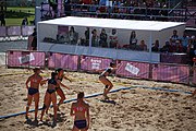 Deutsch: Beachhandball bei den Olympischen Jugendspielen 2018; Tag 3, 10. Oktober 2018; Mädchen, Vorrunde, Gruppe B - Niederlande-Argentinien 2:0 English: Beach handball at the 2018 Summer Youth Olympics at 10 October 2018 – Girls Preliminary Round Group B‎ – Netherlands-Argentina 2:0