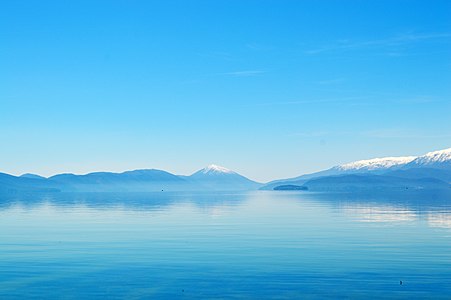 Lake Prespa with the island of Golem Grad