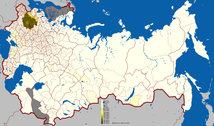 Geographic distribution of Belarusian language in the Russian Empire according to the 1897 census.