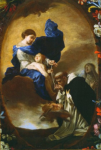 St. Dominic receiving the Rosary from the Virgin Mary by Bernardo Cavallino
