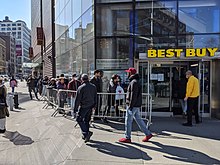 March 18: Best Buy lets only a limited number of people into their Union Square store in New York City. Best Buy Line I (49674924422).jpg