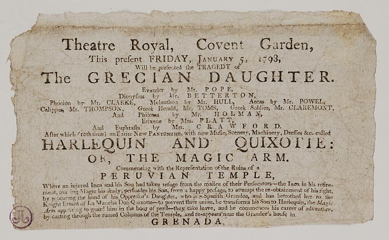 File:Bodleian Libraries, Playbill of Covent Garden, Friday, January 5, 1798, announcing The Grecian daughter &c..jpg