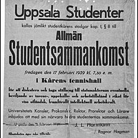 Invitation to a meeting at Bollhuset, where nationalist students agitated against German-Jewish refugee physicians living in Sweden, February 1939. Bollhusmotet.jpg