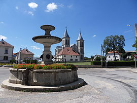 Air mancur dan gereja di Boujailles