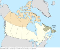 Mapa da mudança para o Canadá em 6 de dezembro de 2001