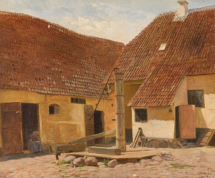 File:Carl Thomsen, En gammel gård i Stubbekøbing, 1874, RKMm0237, Ribe Kunstmuseum.jpg