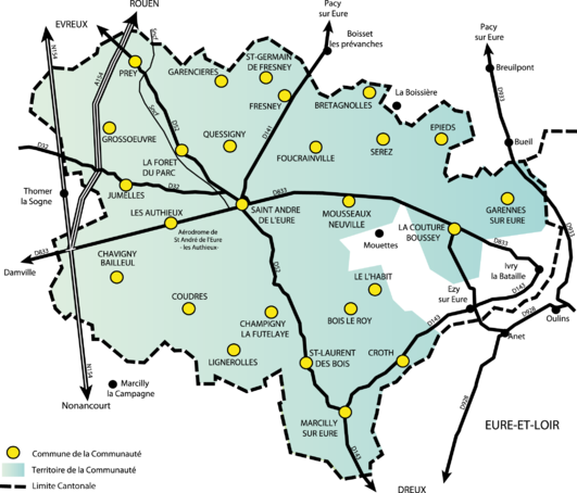 Karte der 26 Gemeinden von La Porte Normande