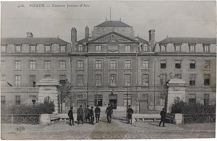 Historic photograph of the Caserne Jeanne d'Arc in Rouen, provisionally the seat of the Norman regional assembly