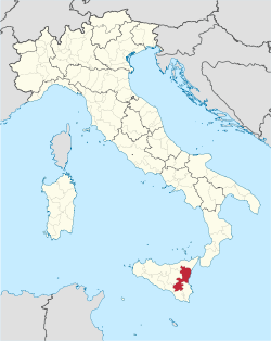 Map highlighting the location of the province of Catania in Italy