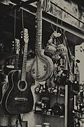 Old photograph showing guitars for sale